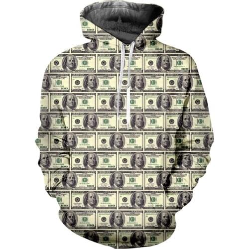 IFPD EU Size 3D Print Dollar Hoodies Funny Plus Size Sweatshirts Mens Fashion Long Sleeve Paper Money Puzzle Tracksuit Pullover