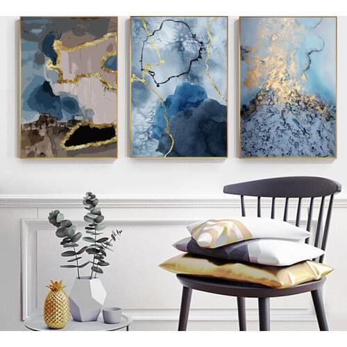Abstract Flowing Golden Blue diamond painting 5d diy mosaic diamond picture of rhinestone art,kitchen decor 3 pcs