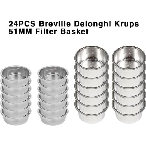 24PCS 51mm 2-Cup 4-Cup High Pressure Breville Delonghi Krups Coffee Machine Filter Basket Pod Stainless Steel Single Layer Cups