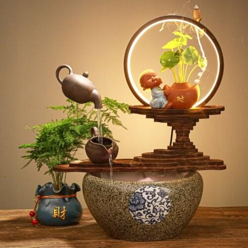 Creative Chinese kettle, fountain, small fish tank, lamp ring, incense burner, office gift for opening