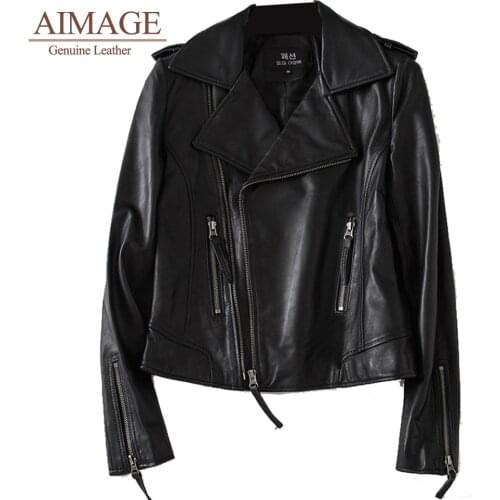 Women sheepskin jacket genuine leather shorts overcoats turn collar moto coats multi zipper tassel кожанная куртка женская PY021