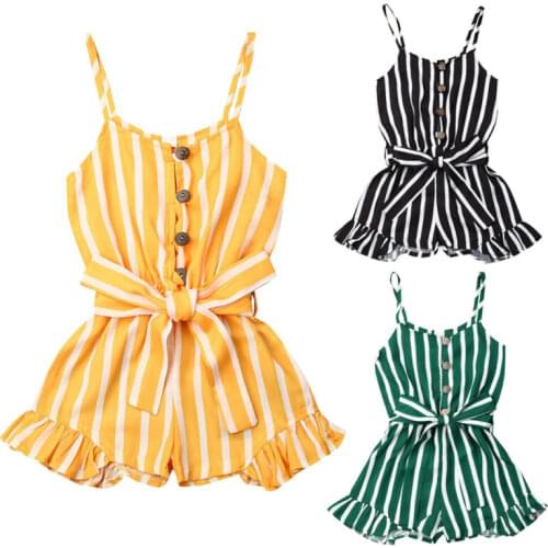 Summer Toddler Baby Kids Girls Stripe Romper Jumpsuit Sleeveless Playsuit Outfit Clothes 3-8Y