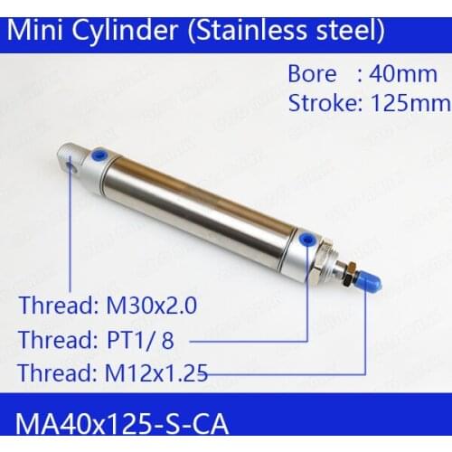 MA40*125 Free shipping Pneumatic Stainless Air Cylinder 40MM Bore 125MM Stroke MA40X125-S-CA Double Action Mini Round Cylinders