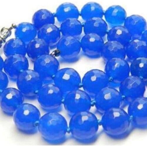Fashion 10mm faceted round blue beads natural stone chalcedony jades semi-precious necklace factory outlet jewelry 18"MY5342
