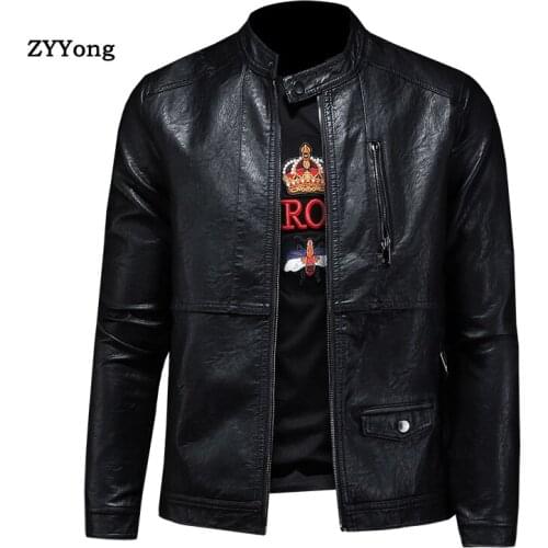 2020 Autumn Winter Leather Jackets Men Autumn Solid Stand Collar Fashion Men Jacket Plus Size M-XXXXL