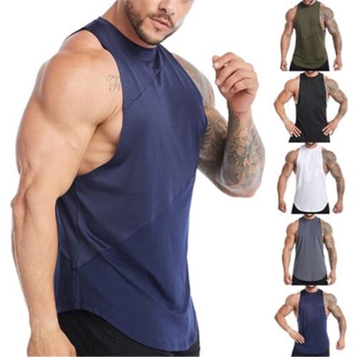 2021 New solid color Gym Tank Tops Quick Dry Sleeveless Sports Shirt Men Fitness Clothing Summer Cool Mens Running Vest