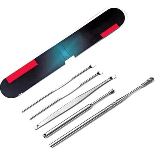 5 Pcs Stainless Steel Ear Care set Portable Spiral Choose Ear Wax Health Stick Cure Cleaner Cleaning Kit Ear Care Removal Tool