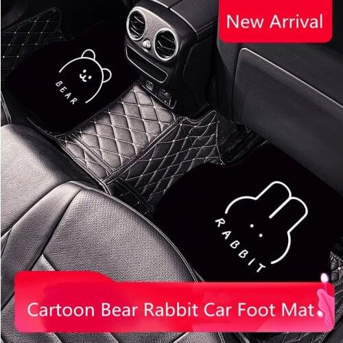 2021 New Arrival Cartoon Bear Rabbit Flax Material Protective Dirty-proof Mat Car Interior Foot Carpet Mat