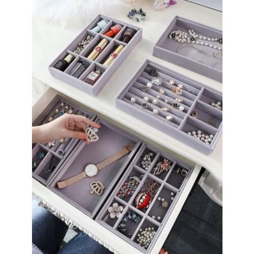 Jewelry Box Drawer DIY Jewelry Storage Tray Ring Bracelet Gift Box Velvet Jewelry Organizer Pendant Earring Holder