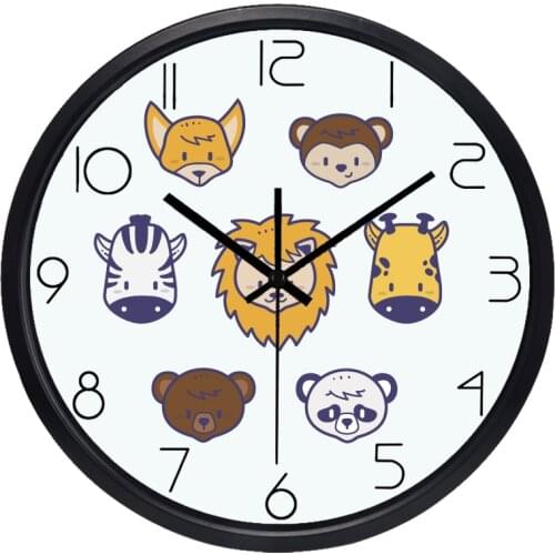Monkey Panda Giraffe Lion Zoo Animal Wall Clock All Match Room Clock, Super Slient and Smooth