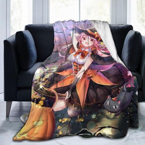 Happy Halloween Throw Blanket Kawaii Anime Girls Weightlight Blanket Soft Flannel Blanket for Bed Sofa Office for All Season