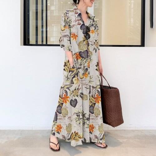 ZANZEA Women Vintage Kaftan Dresses 2021 Full Sleeve Robe Retro Floral Printed Long Maxi Swing Shirt Dress Party Vestidos Femme