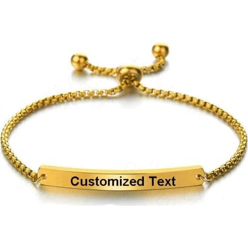 Simple Customized DIY Bar Bracelets Stainless Steel Adjustable Chain Bracelet for Woman Sister Kids Gift