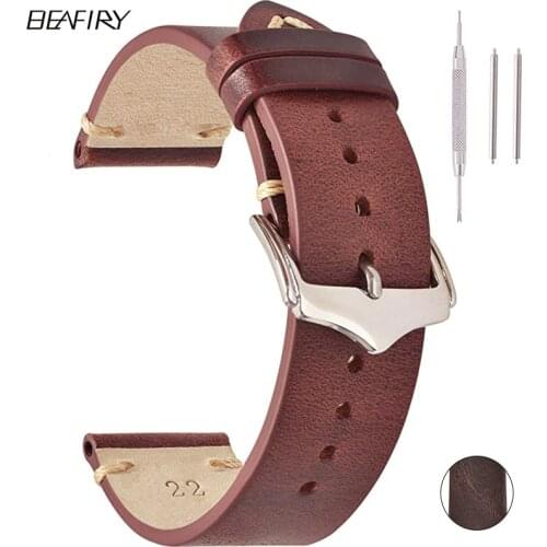 BEAFIRY Oil Wax Natureal Crack Leather Watch Band 18mm 19mm 20mm 22mm Genuine Leather Watch straps watchband Wrist Strap Belt