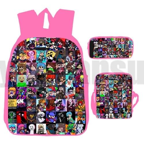 3D Zipper Friday Night Funkin Bag 3 Pcs/Set Anime Pink Shooting Game Teenager Book Bag Fnf School Backpacks Men Back To School