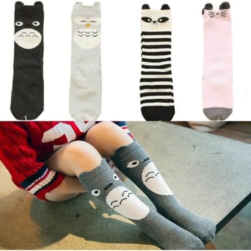 Girls cartoon short knee high tube socks heaps fox star bear stripe cotton socks kids leg warm sock knee high autumn infant