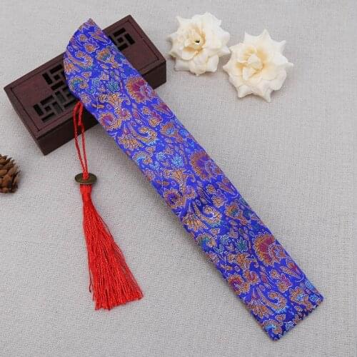 Silk Folding Chinese Hand Fan Bag With Tassel Dustproof Holder Protector Pouch Case Cover Retro Style
