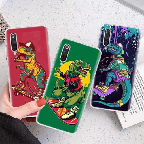 Dinosaur Skate Dude Play Silicon Phone Case For Xiaomi Note 10 Mi 11 9 8 CC9 10T 9T 5X 6X A3 A2 A1 Lite Pro Poco F1 X3 Cover Coq