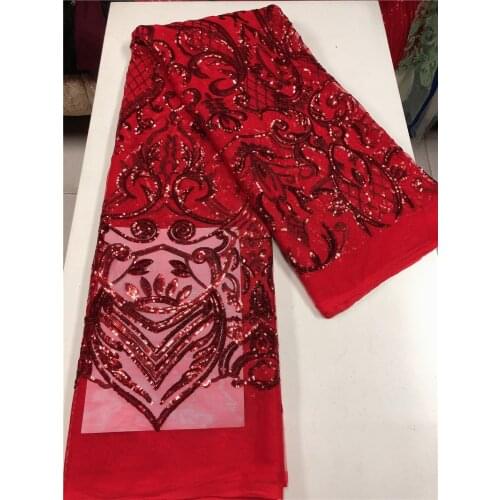 Red color special embroidered mesh material with Sequins French net lace fabric for sexy dress