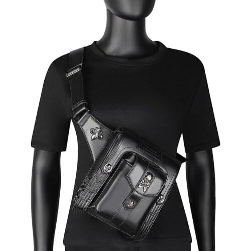 Punk New Locomotive Ladies Waist Bag Woman Fashion Skull Shoulder Messenger Bags Men Outdoor Travel Pack Black Chest Bag Couple
