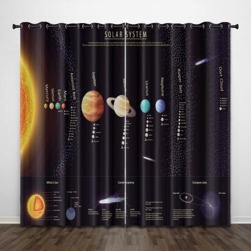 Outer Space Galaxy 3D Printing Solar System Blackout Curtain Bedroom Living Room Home Decoration for Kids Children Boys Girls