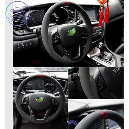 Embroidery Steering Wheel Cover for KIA Soul Rio Forte K5 K7 K9 Ceed Carens Suede Leather Hand Sewing Wrap DIY Stitchwork Holder