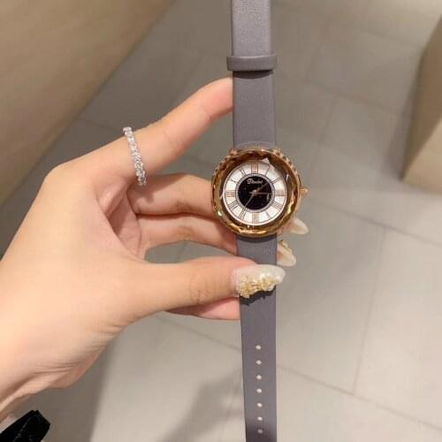 High Grade Grey Watches for Women Sexual Cold Wind Real Leather Strap Watch Quartz Vintage Roman Dress Wrist watch Faceted Glass
