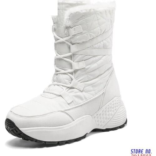 Women Boots Winter Shoes Warm Snow Boots Ladies Mid-calf Plus Size 42 Platform Boots Female Botas Mujer Black Booties