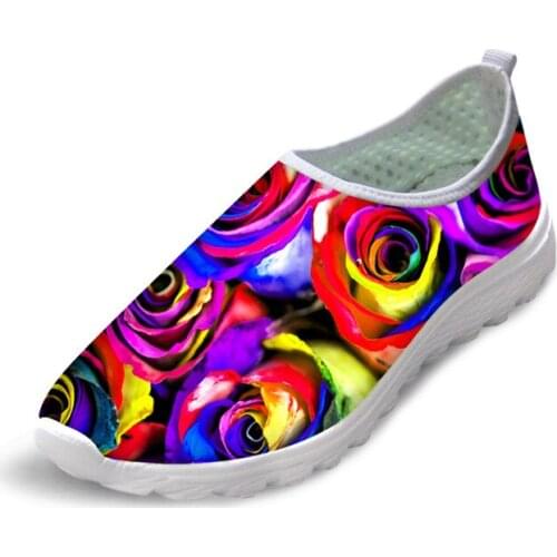INSTANTARTS 3D Colorful Roses Prints Summer Air Mesh Women Flats Shoes Ladies Casual Outdoor Soft Lazy Footwear Fashion Loafers