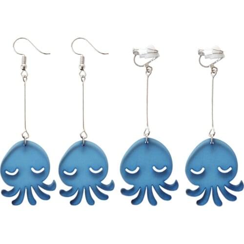 Women Lady Party Decoration Funny Animals Earrings Brincos Cute Acrylic Blue Octopus No pierced Ear Clip Earrings For Girls
