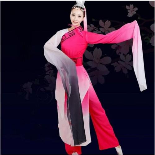 Femal Costume Chinese Traditional Long Sleeve Clothes Chinese Water Sleeve Yangko Dance Folk Dance Costume Dance Costumes