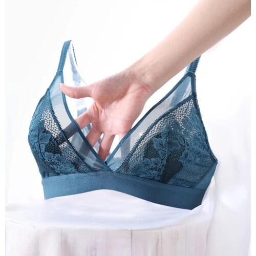 Women Sexy bra Comfortable Bralette Triangle Cup Ultra-thin Unlined underwear Transparent Lace Rose flower Lingerie