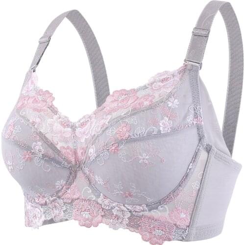 Womens Large size Lingerie Ultra-thin Full Coverage Underwire Lace Floral Embrodiery Plus Size Bra 40 42 44 46 48 B C D E F G H