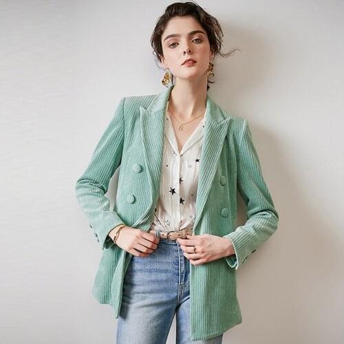 Corduroy Blazers Women Simple Design Suit Long Sleeves Loose Single Button Ladies Office Work Clothing Spring Autumn New Fashion