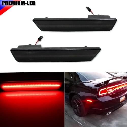 2) Smoked Lens Rear Side Marker Lamps with 36-SMD Red LED Lights For 2008-2014 Dodge Challenger, 2011-2014 Dodge Charger