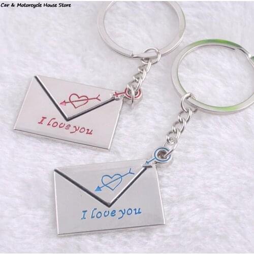 2 Pcs 1 Pair Lovers Envelope Keyrings "I Love you" Engraved Cupids Arrow Gifts For Couples New Heart Keychains