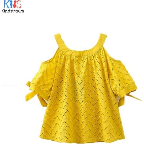 2018 Kindstraum Children Cotton Dress Summer Kids Solid A-Line Wear Fashion Bow Short Sleeve Clothes for Girls,RC1761