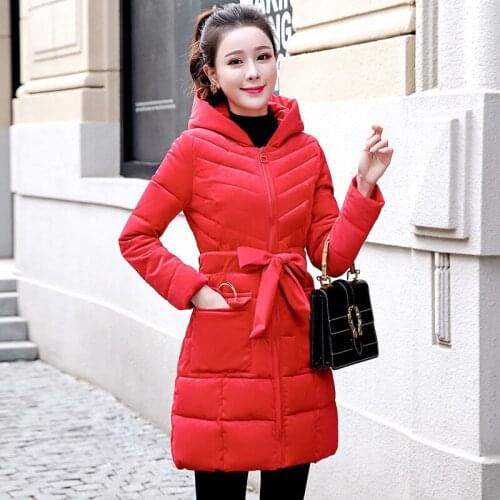 2019 Women Parka Thick Wadded Jacket Female Jacket with Belt Women Hooded Outerwear Warm Down Cotton Parkas Coats LW664