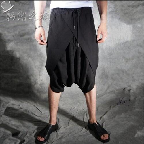 27-44 Summer Culottes Men Harem Pants Capris Elastic Drawstring Casual Pants Sagging Pants Hairstylist Singer New Personality