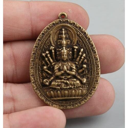 42MM/1.7"collect Curio Rare China Fengshui Small Bronze Exquisite Buddhism 1000 Hand Guanyin Kwan-yin Amulet Pendant Statue 22g