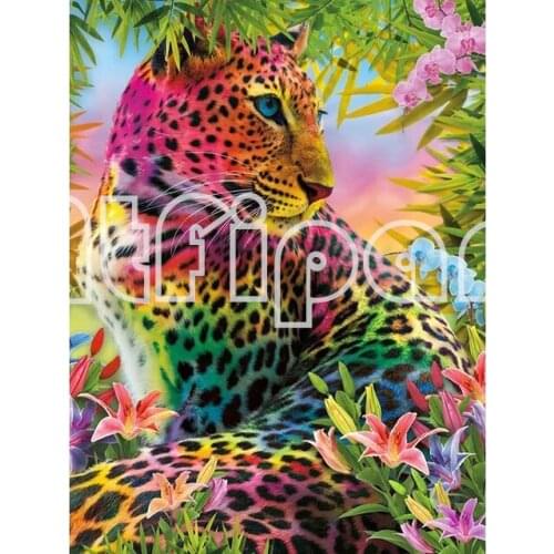 DIY 3D Diamond Painting Leopard 5d Diamond Mosaic Full Square Round Diamond Embroidery Colorful Animal 3d Cross Stitch Wall Art