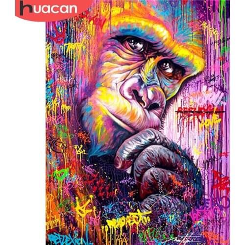 HUACAN 5D Diamond Painting Orangutan Cross Stitch Full Drill Diamond Embroidery Animal Decoration For Home