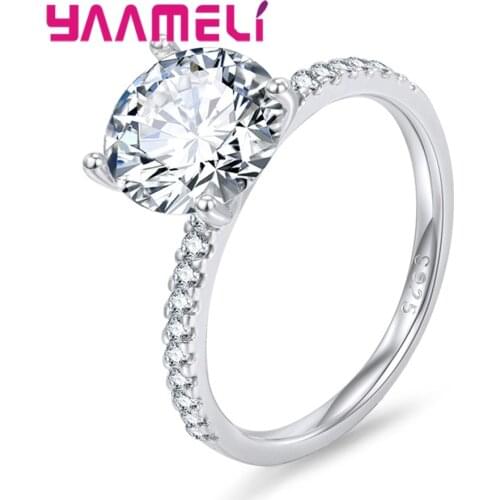 Authentic 925 Sterling Silver Round Sparkling Cubic Zirconia Finger Rings for Women Engagement Jewelry Anniversary Party Gifts