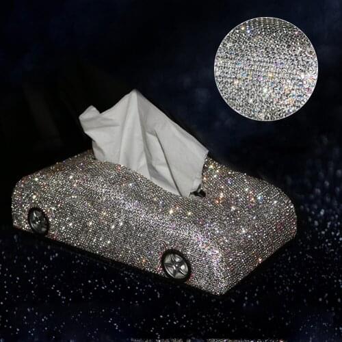 Shiny White Bling Bling Crystals Tissue Box Cover for Home Office Car Paper Towel Case Boxes Tissue Box Holder for Car