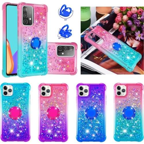 Case for Samsung Galaxy A82 A22 A01 Core A02 M02 A32 A02S A21S A12 A42 5G A51 A71 A31 A41 Glitter Quicksand Ring Stand Cover