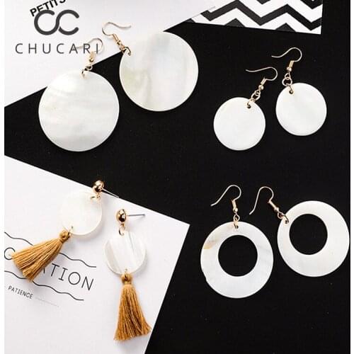 CHUCARI 2019 Simple Korean Fashion Drop Earrings Geometric Oval Long Tassel Shell Dangle Earrings For Women Hollow Circle Trendy