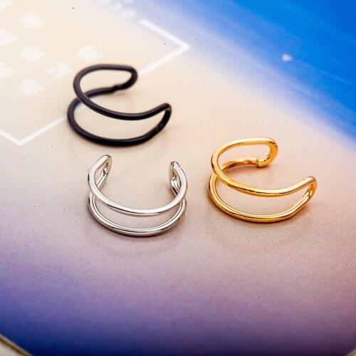 Double Layers Closing Hoop Simple Style Silver Plated Golden Black Clip Earrings for Women Ear Cuff