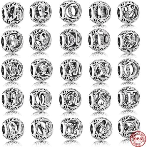 Hot Sale Shiny Round English Alphabet Bead Pendant Charm Fit Pandora Original Sterling Silver 925 Bracelet For Boy Girl Jewelry