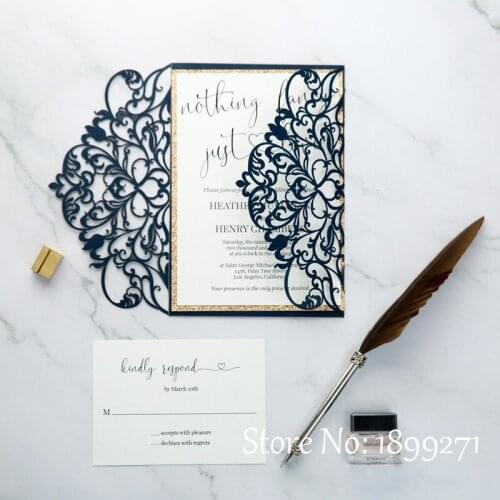 Custom color Wedding Invitations Cards 50pcs Pearl Paper Laser Cutting Wedding Invitation Flowers Hollow Wedding Greeting Cards