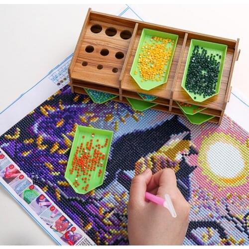 Diamond Painting Tools and Kits Drill Wood Tray Organizer, Stackable Tray Holder Tower for Tray, Apply to DIY Diamond Painting
